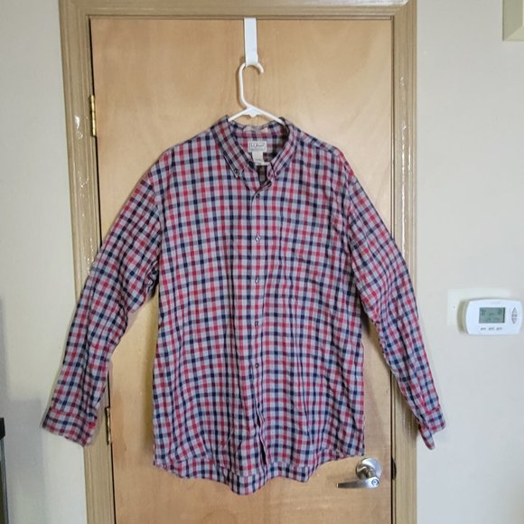 LL Bean XL Shirt Long Sleeve Plaid Red Blue Gray - Picture 1 of 6